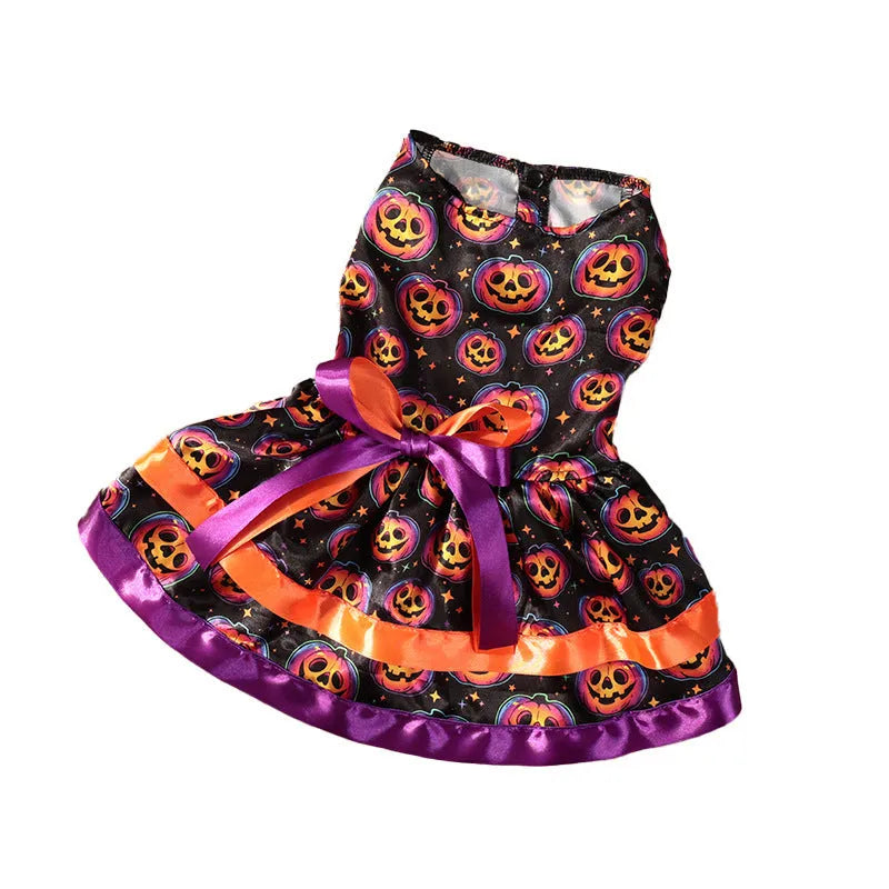 Halloween dog skirt with colourful pumpkin pattern, double-layer polyester construction