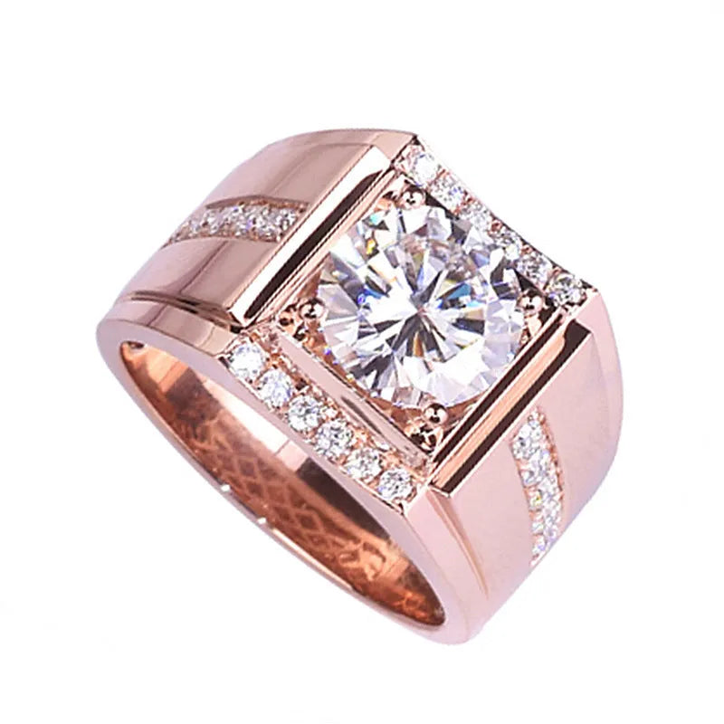 Men's adjustable open mouth ring with geometric diamond zircon in rose gold colour