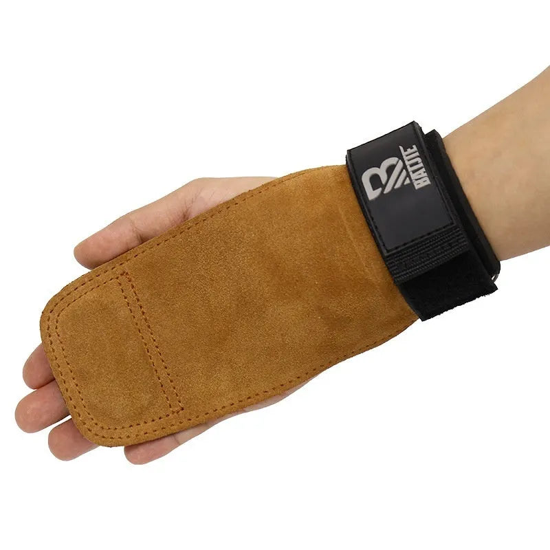Brown fitness wrist protectors for pull-ups and gym equipment with horizontal bar grip design