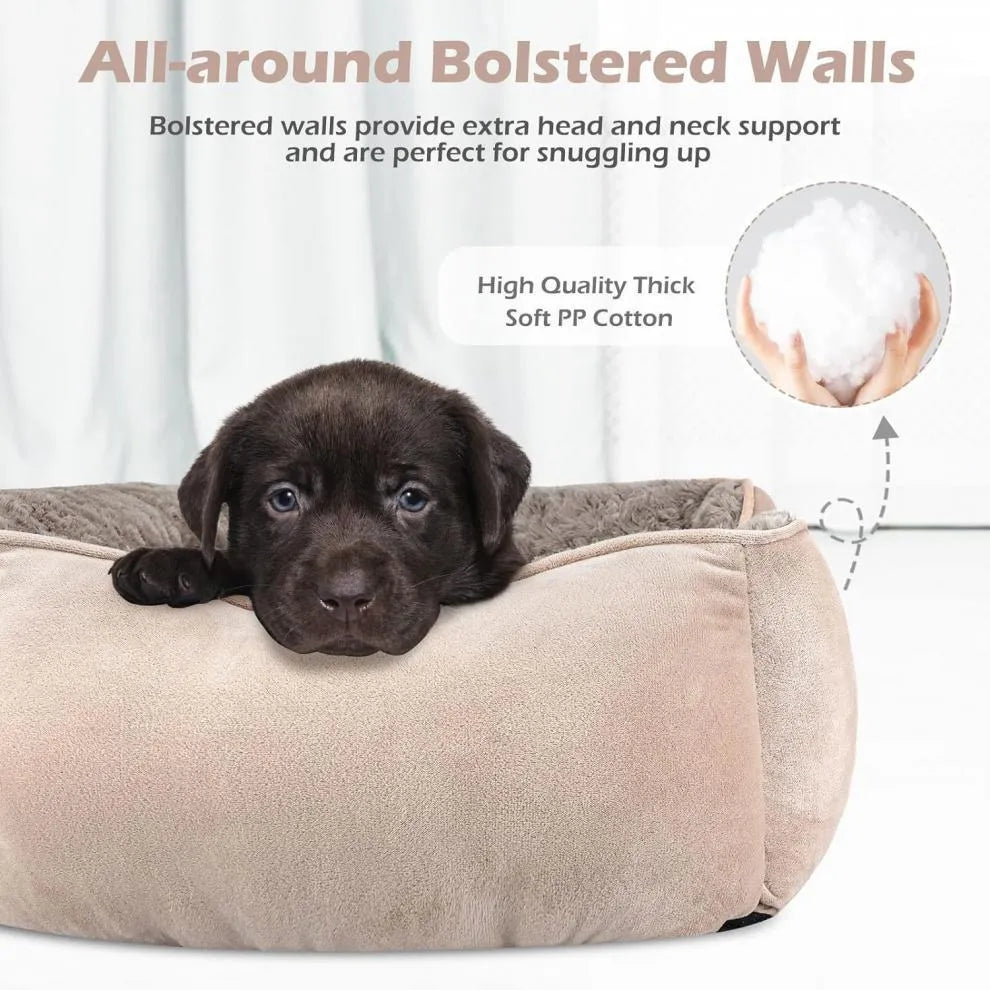 Stuffed pet kennel cat nest warm plush dog bed in beige and grey sizes S to XXL 60-110cm