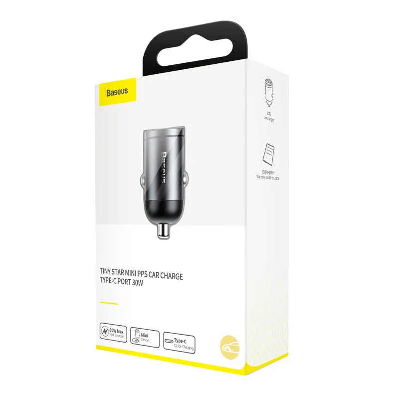 Baseus electro-optical grey 30W PPS car charger with 1-metre USB cable
