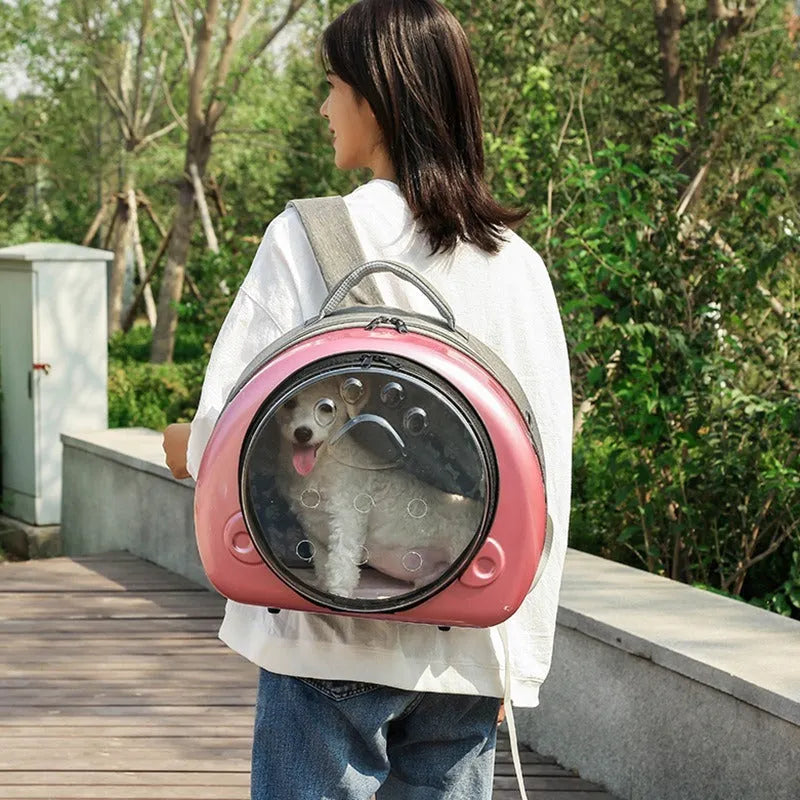 Transparent space capsule cat carrier bag in PC canvas with rose gold cover