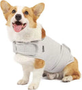 Brown dog anxiety relief tank top made from cotton jersey fabric on a medium-sized dog