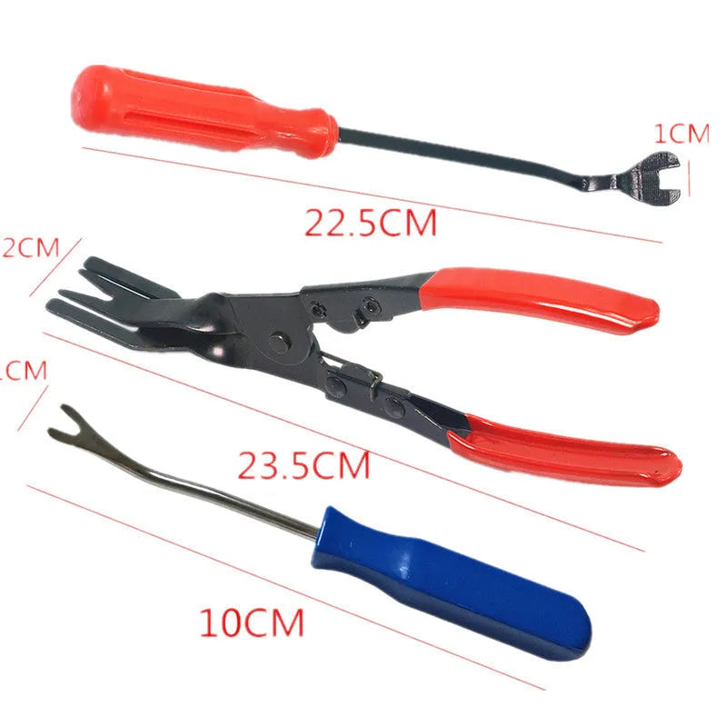 Red-handled automotive clip driver for GM door panel nailing with steel construction