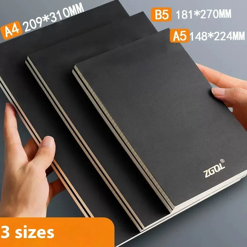 A5, B5 and A4 tearable writing pads with blank, grid, and horizontal line rulings, 80 sheets per notebook.