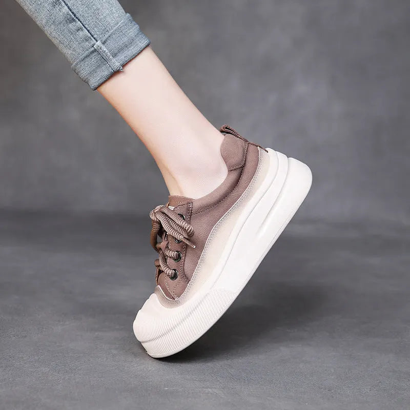Women's lace-up casual leather shoes in yellow and cameo brown colours with round toe design