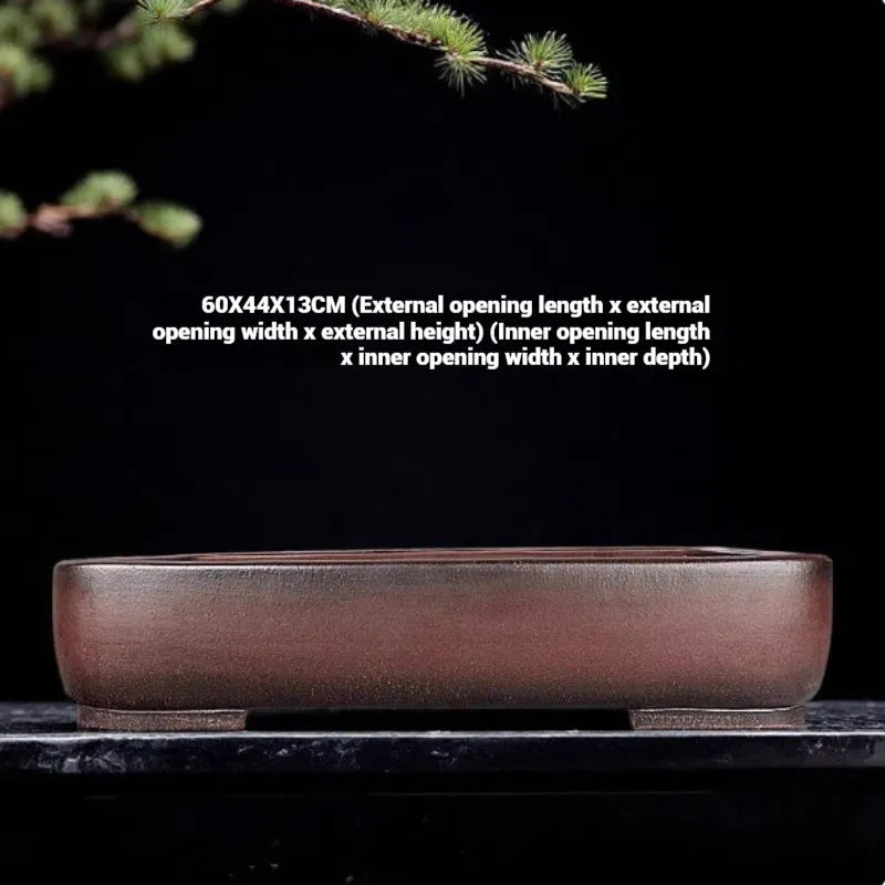 Handmade antique rectangular purple clay flower pot for indoor plants