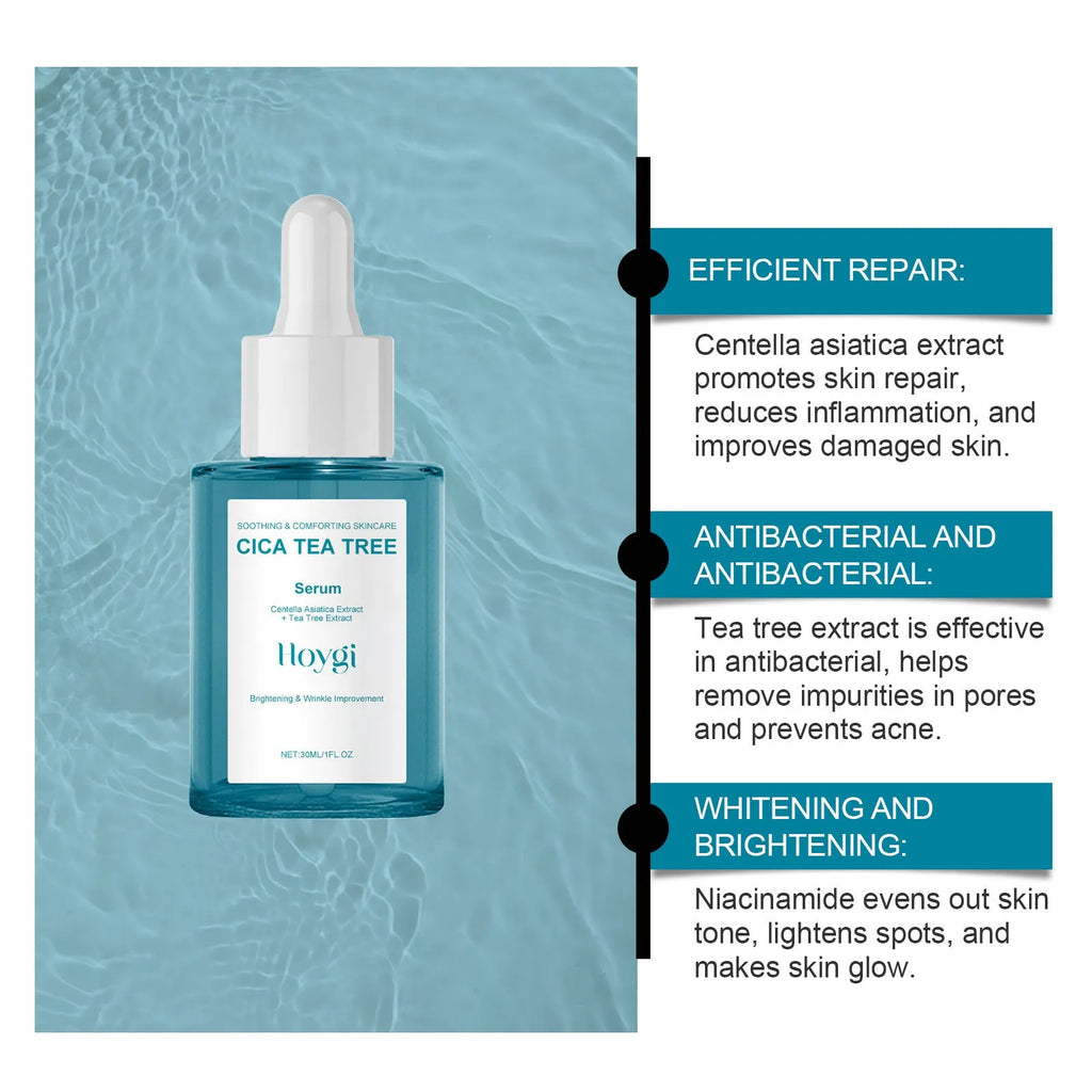 Blue glass bottle containing 30ml Centella Asiatica firming care solution serum for facial hydration