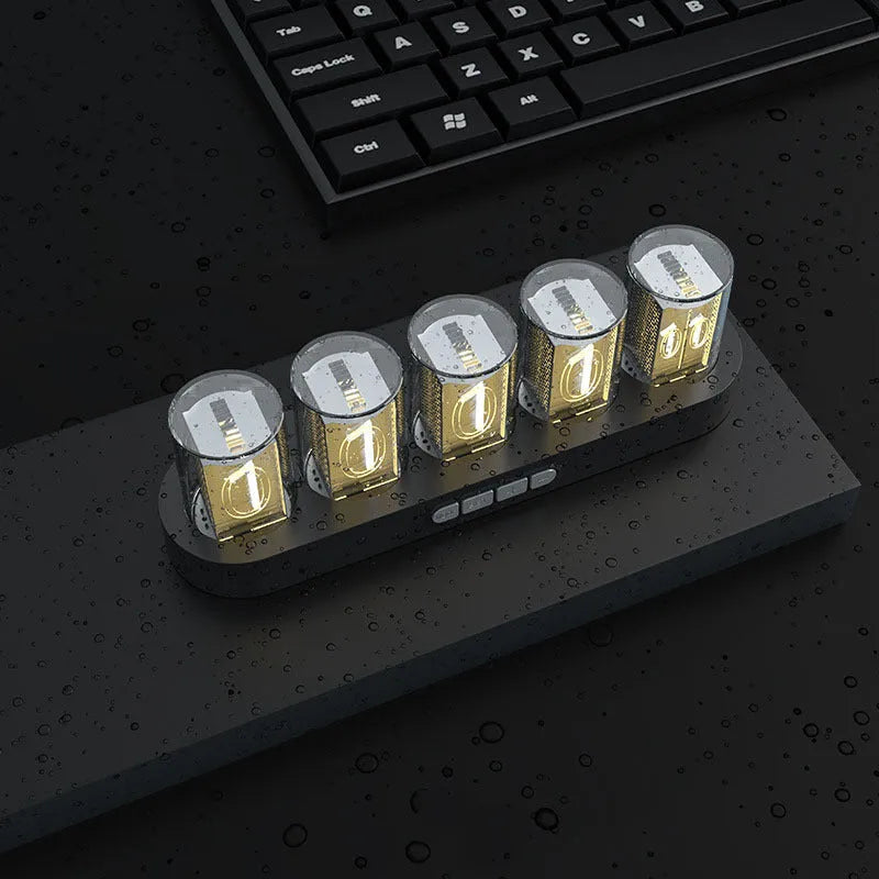 RGB Luminotron LED digital desk clock showing time display with colourful lighting effects