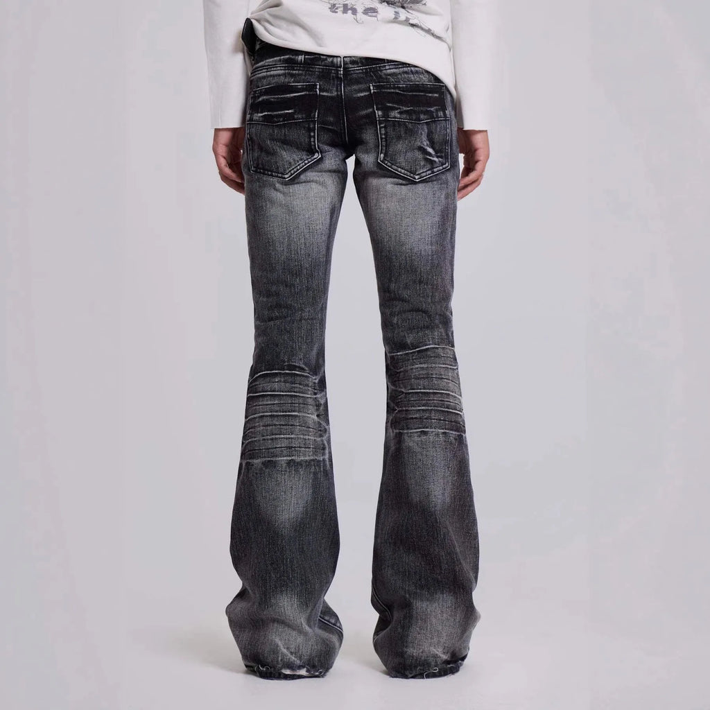 Men's slightly flared vintage jeans in black or blue, straight leg, linen fabric, edging detail, sizes S to XXL.