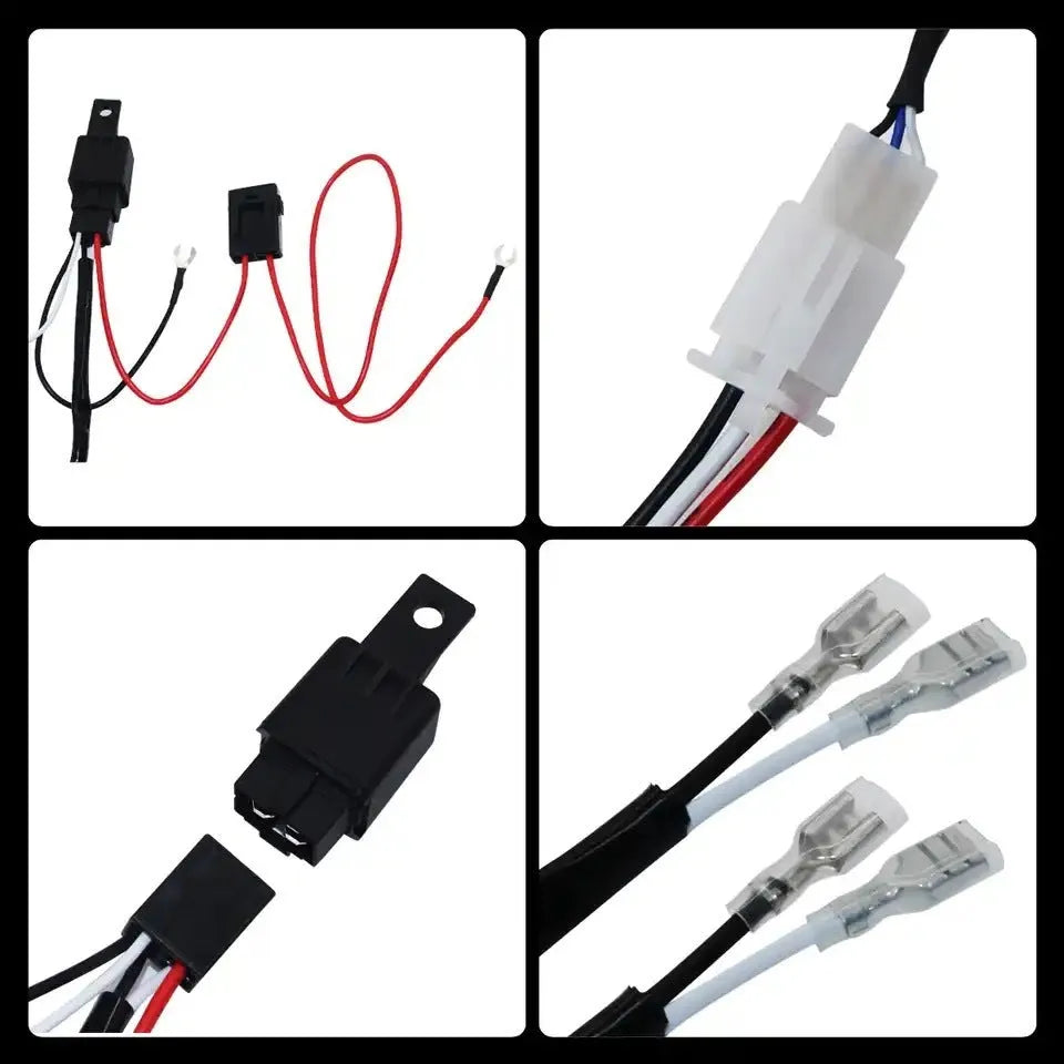 One drag two 2 metre LED work light wiring harness with silicone cable for automotive spotlight installation.