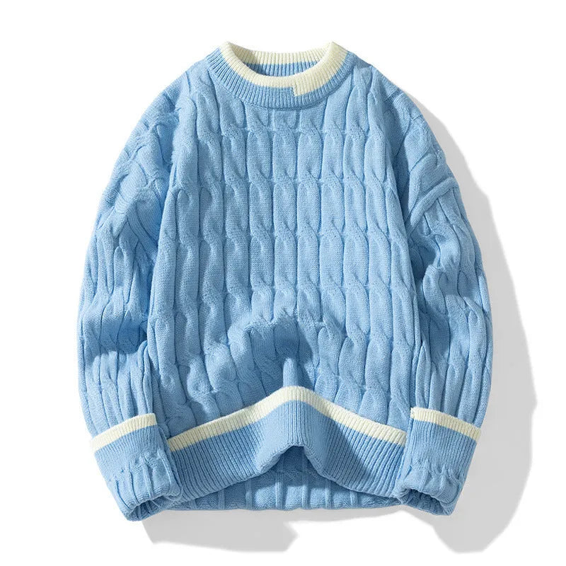 Men's loose fit two-piece modal sweater set in light blue for autumn winter
