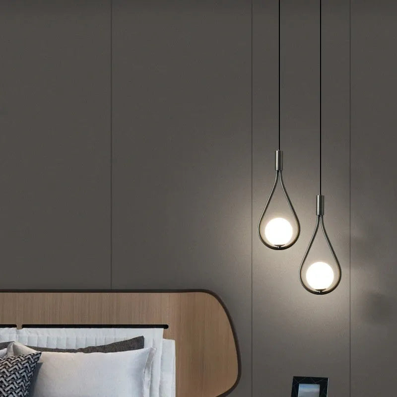 Copper modern minimalist bedside chandelier with choice of honeycomb or milk white lamp covers.