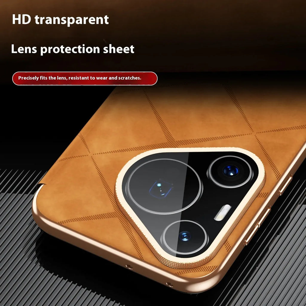 Electroplated diamond grid Huawei phone case in black, brown, and purple with embossed imitation leather