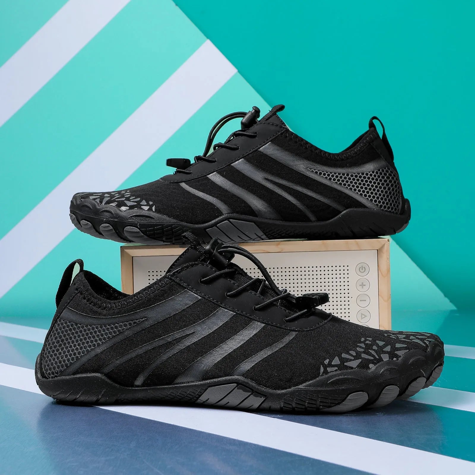 Unisex casual beach running shoe with Lycra stretch fabric upper, shown in A826 colour options.