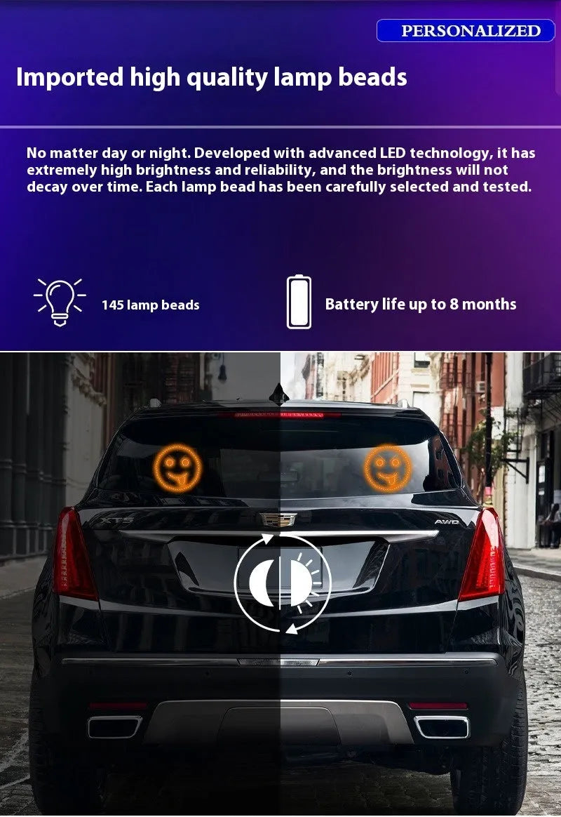 Car LED indicator light for rear window, gesture-controlled smile lamp with PVC body and 5V power