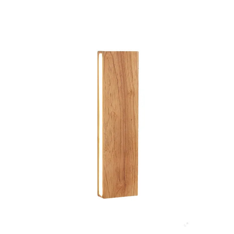 Solid wood Nordic Japanese style LED wall lamp mounted on bedroom wall with warm light, available in 22cm 32cm 52cm sizes