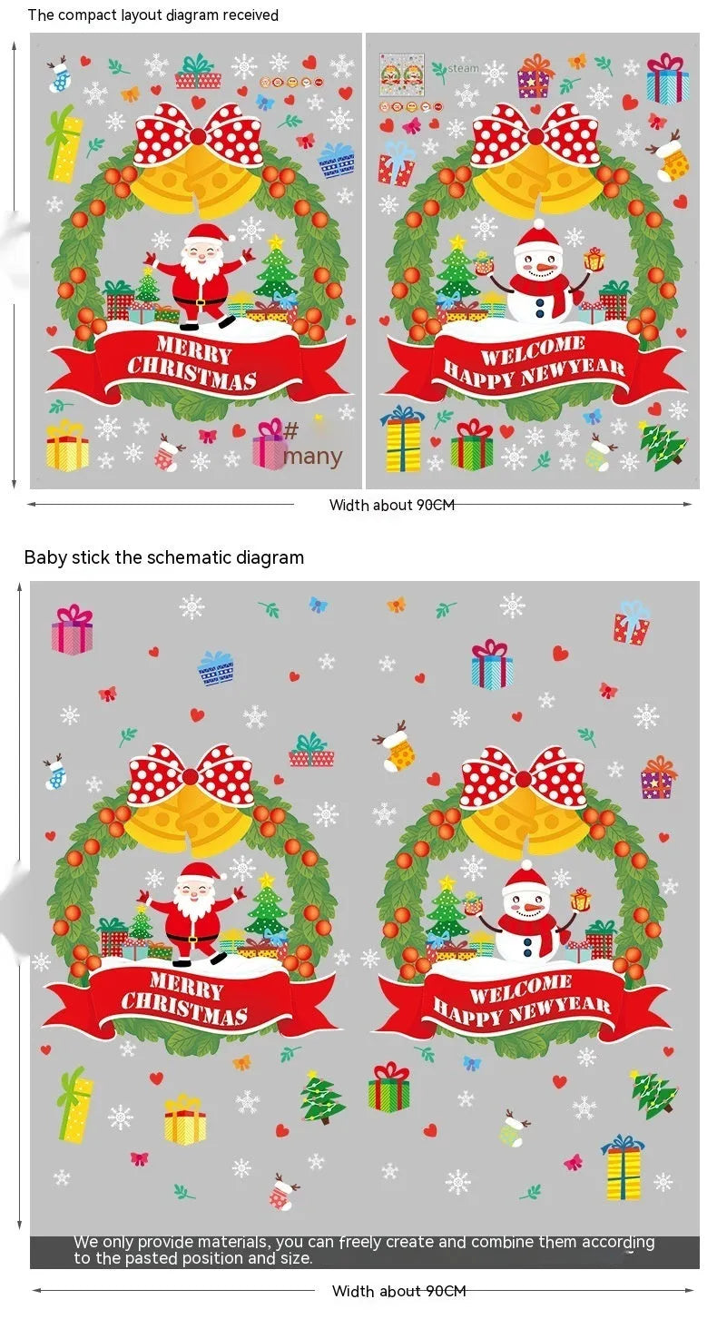 Non-adhesive electrostatic Christmas wall sticker with colourful cartoon pattern, 60×45cm PVC decoration