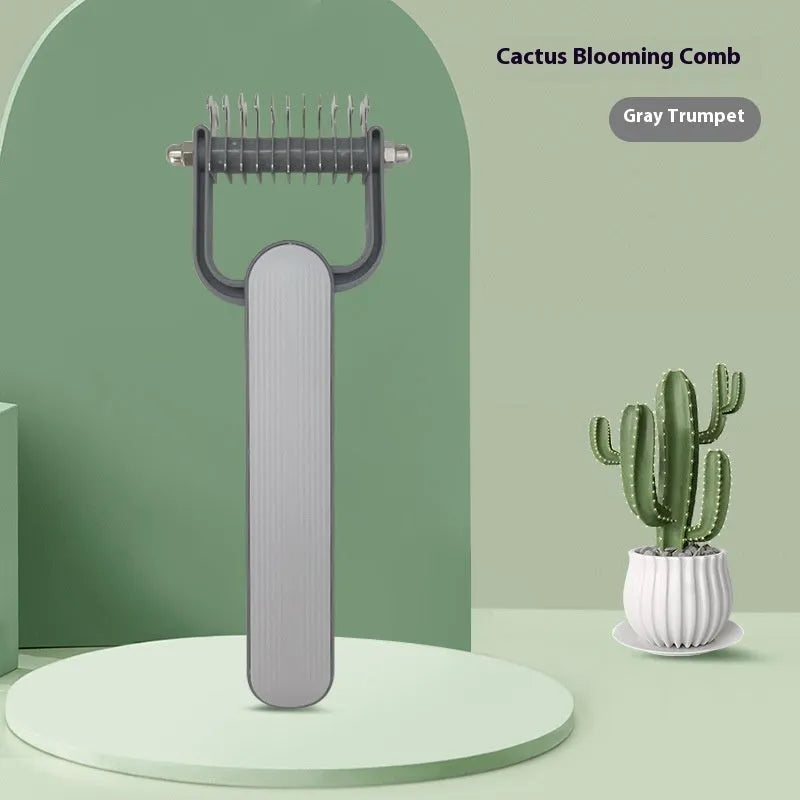 Green and grey dog unknotting combs in small and large sizes with stainless steel teeth