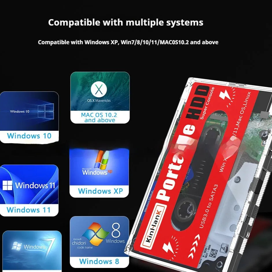 External 2TB mechanical hard drive for mobile gaming with USB cable and protective packaging