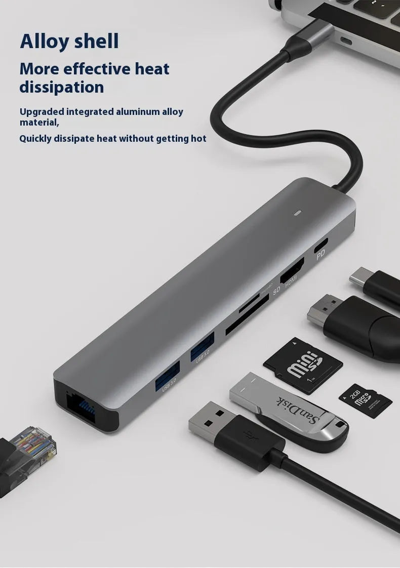 LQT-LH07 USB-C 7-in-1 computer hub with card reader and custom logo printing option