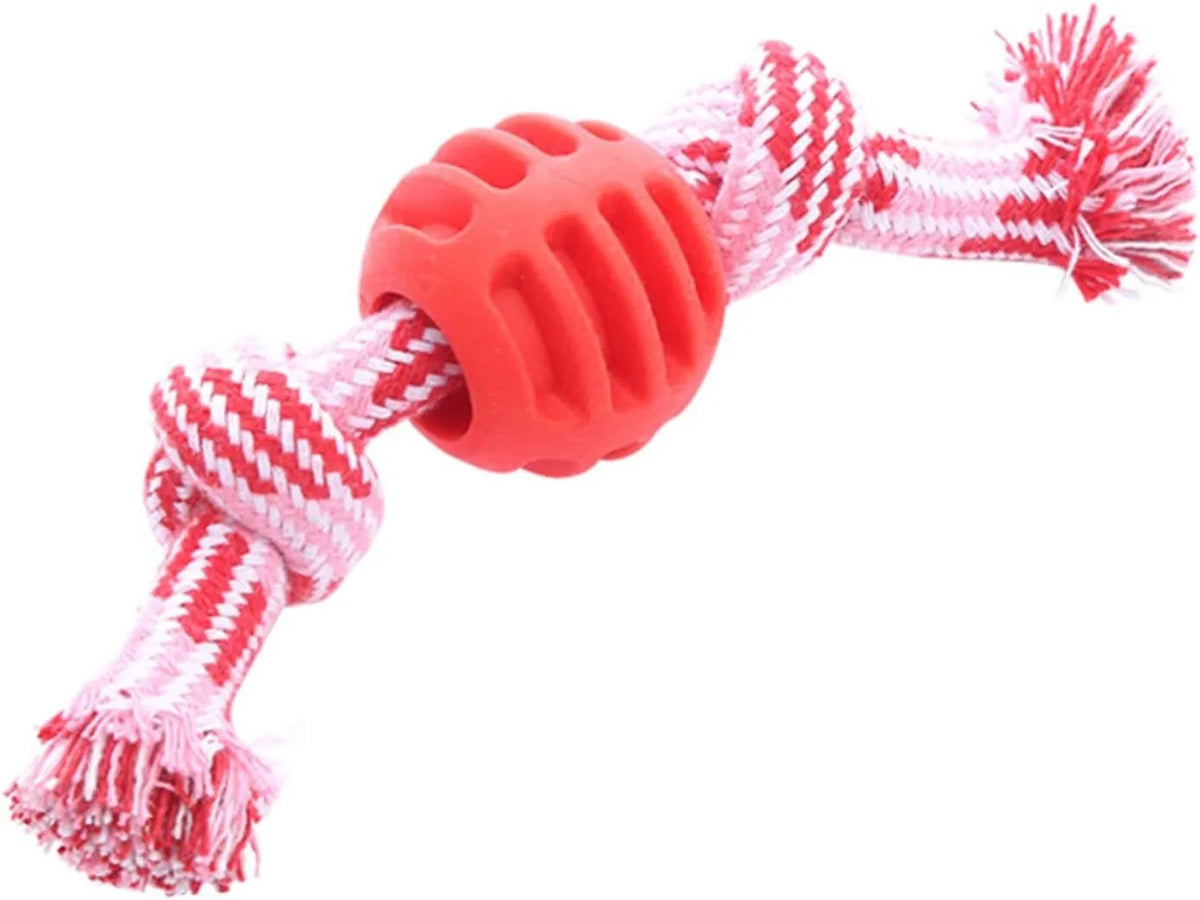 Blue dog chew toy with rope texture for cleaning teeth and oral health.