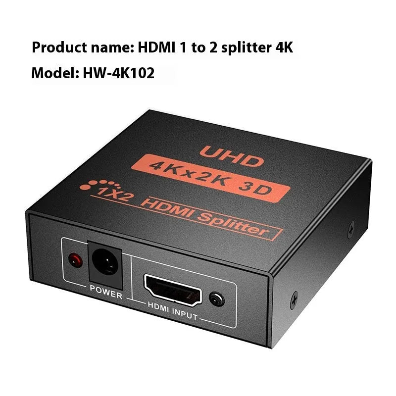 4K HDMI one-to-two distributor with mini, standard, and long cable model options