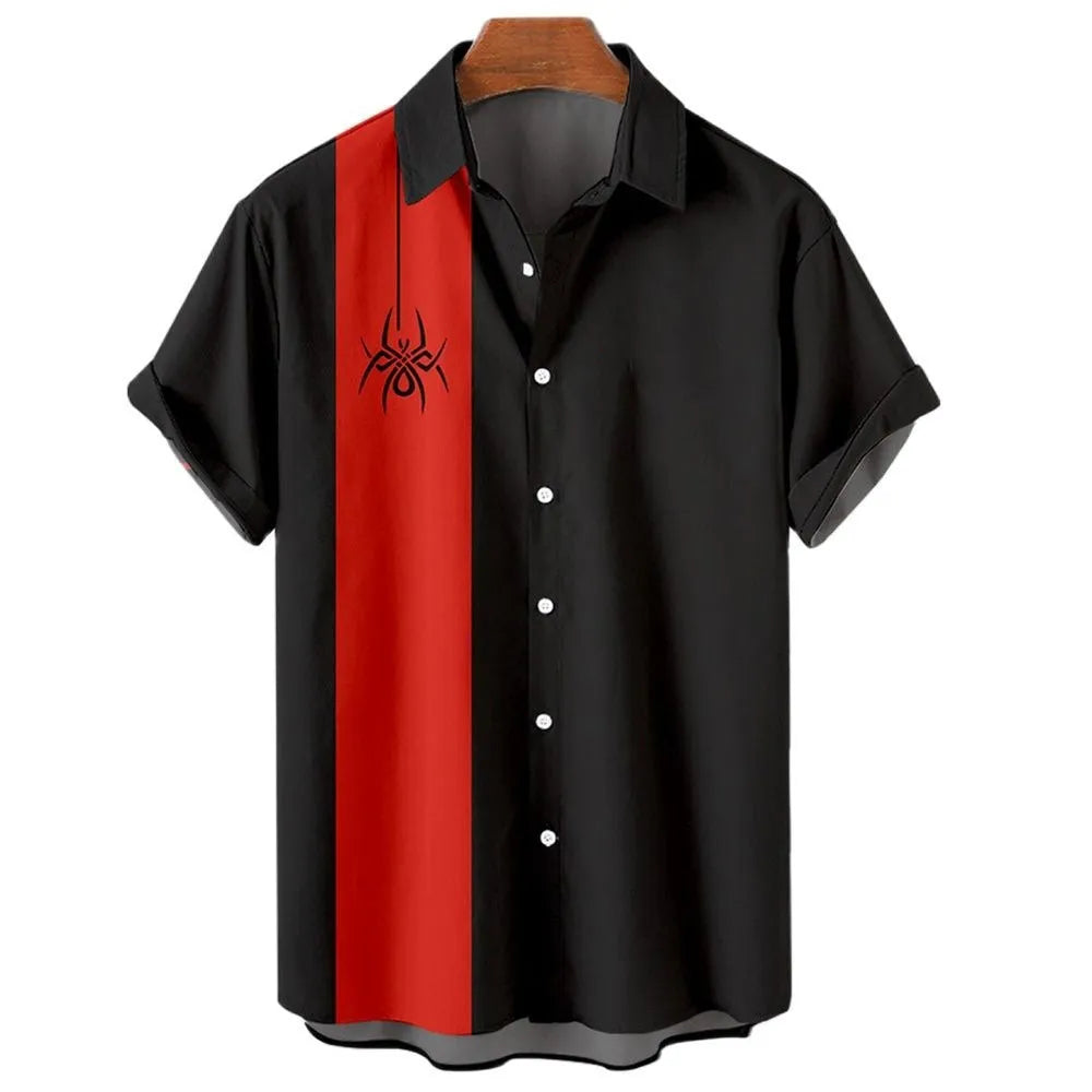 Men's striped Hawaiian casual shirt with button front and short sleeves in polyester fabric