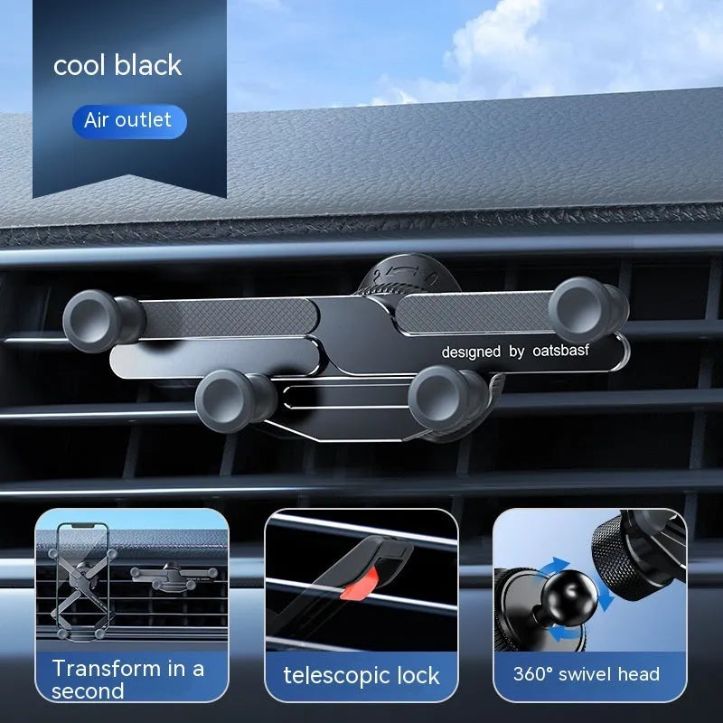 Aluminium alloy car phone holder mounted on vehicle air vent in black colour option