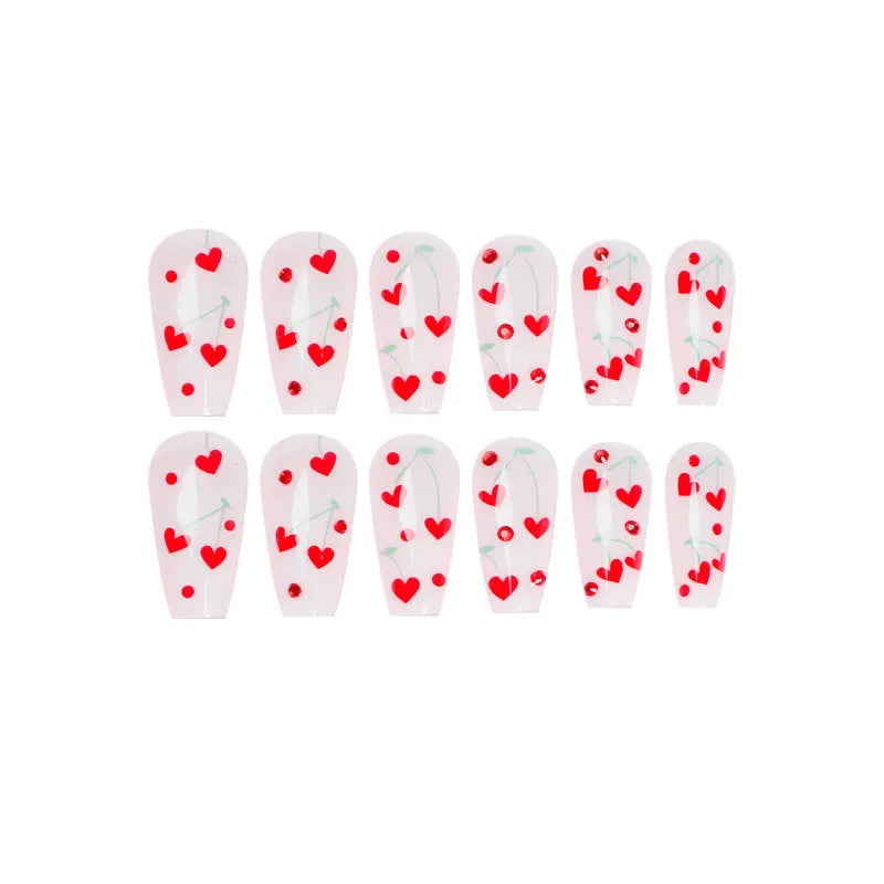 French love red diamond small cherry nail art decorations, 24 armour sheets with adhesive glue