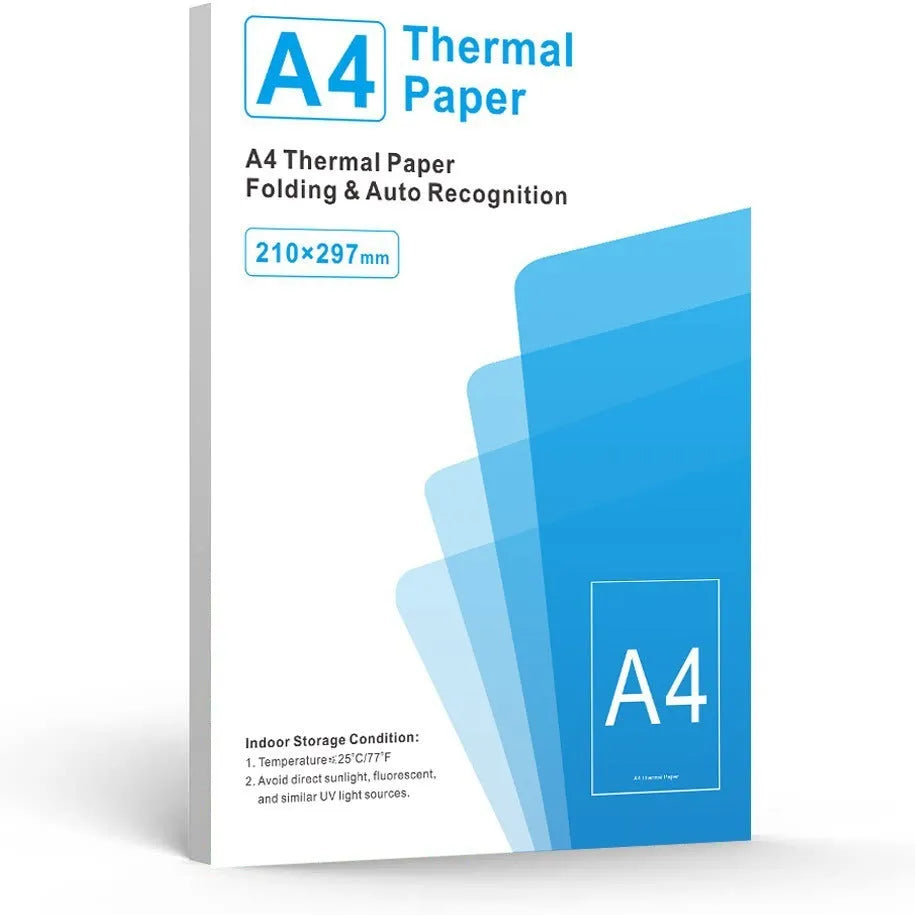 White A4 thermal paper for portable printers in packaging options of 100 or 200 sheets