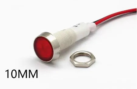 10mm stainless steel edge plastic indicator light with wired flat end metal connection