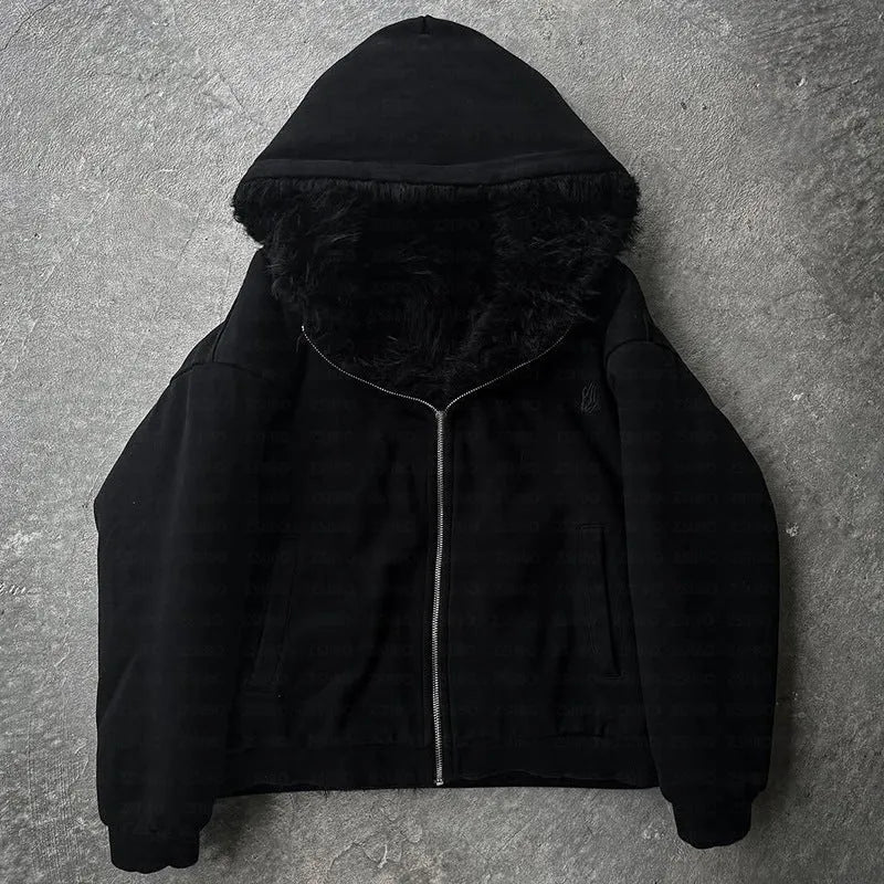 Casual loose-fitting polyester coat in solid black or white colour with long sleeves