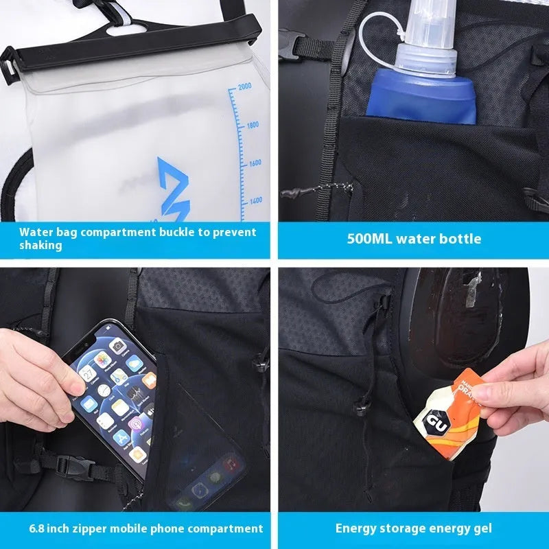 Nylon outdoor climbing backpack 5L in black or white, sizes S M L, water bag not included