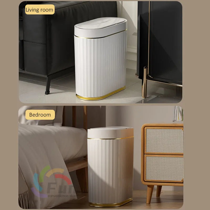 smart trash can with lid induction automatic dustbin in white