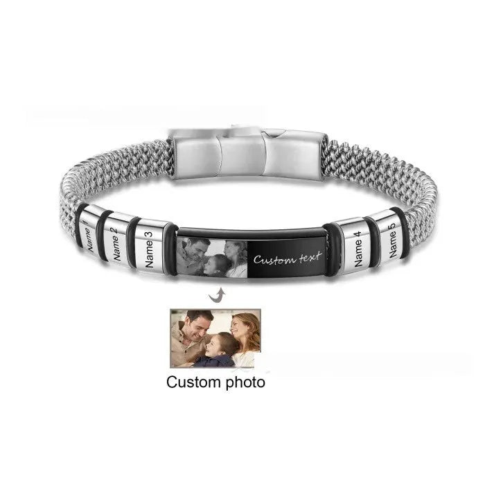 Men's stainless steel and leather rope lettering bracelet with heart shape design and multiple bead options