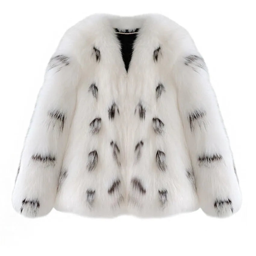 Women's black and white faux fur coat in Korean style with short length and slim fit