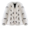 Women's black and white faux fur coat in Korean style with short length and slim fit