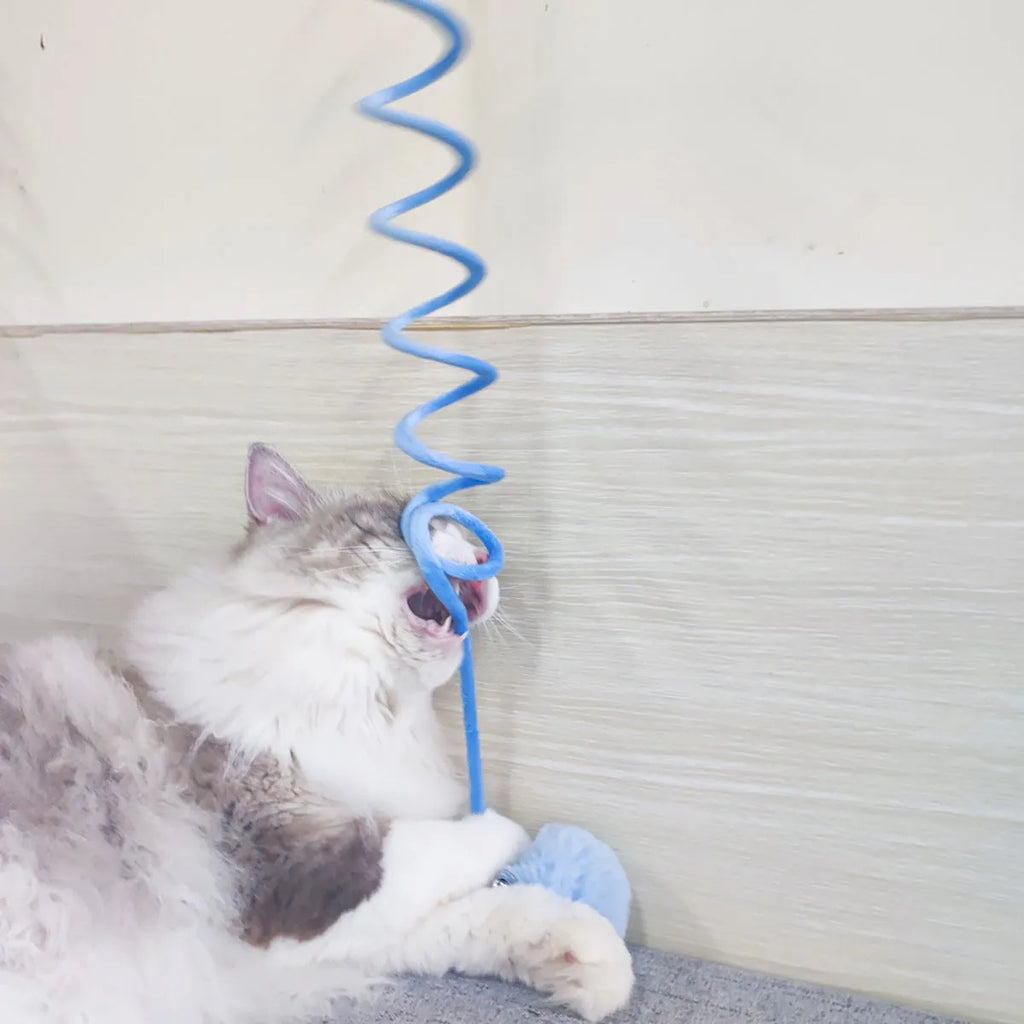 Plush cat toy with spring rabbit hair ball and bell badminton style, interactive funny cat stick for cats