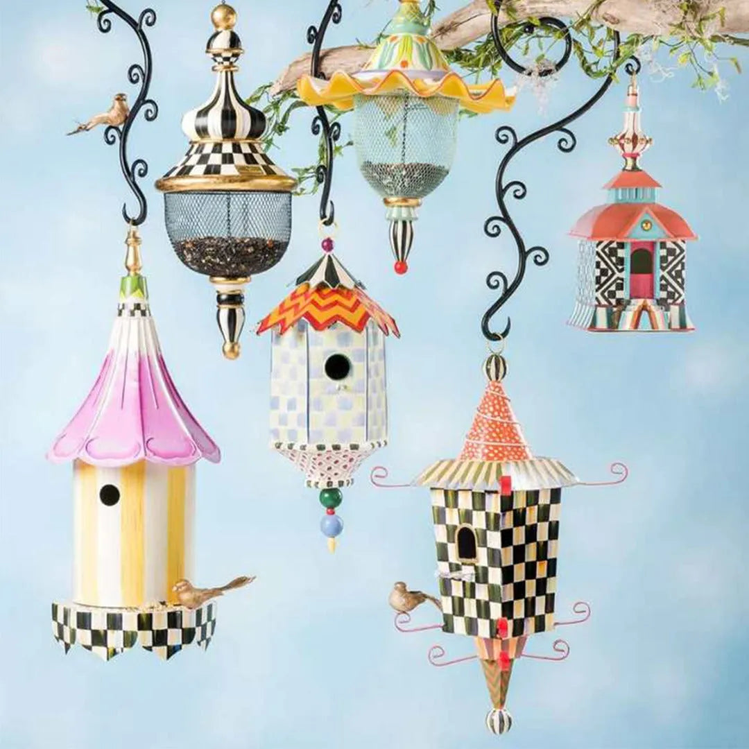 Metal bird feeder creative pattern birdhouse hanging decor for garden with iron construction and six style options