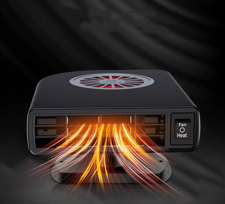 Black vehicle-mounted heater for car defrosting and defogging with 360-degree rotation