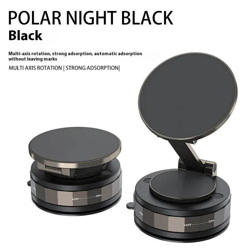Folding vacuum suction cup car phone holder in T30 Black with zinc alloy build and magnetic guide ring