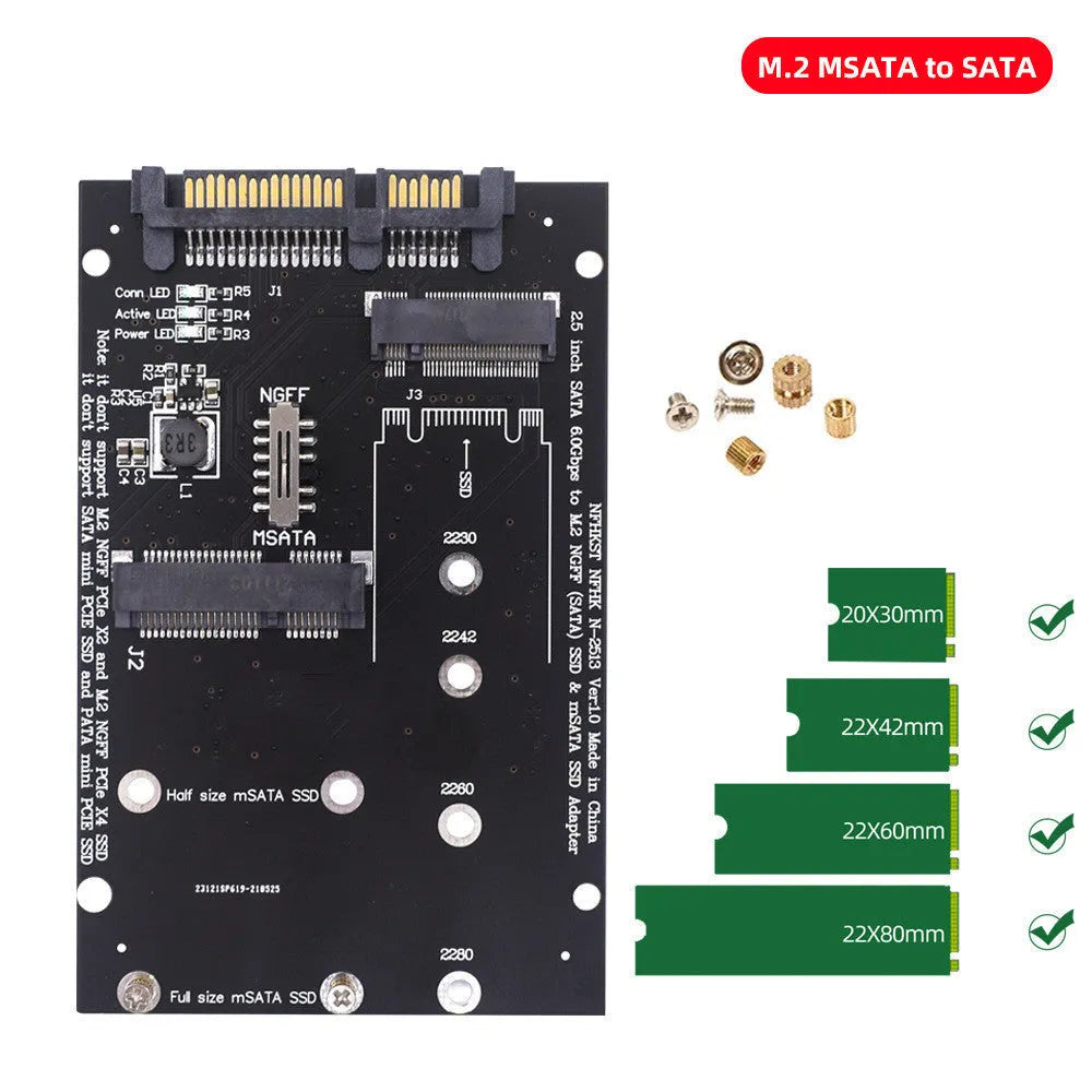 Black SATA3 to M.2 MSATA SSD conversion adapter card measuring 50mm by 30mm