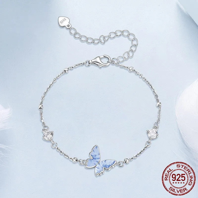 S925 sterling silver women's bracelet with butterfly and zodiac modelling in minimalist Mori style, colour BSB229.