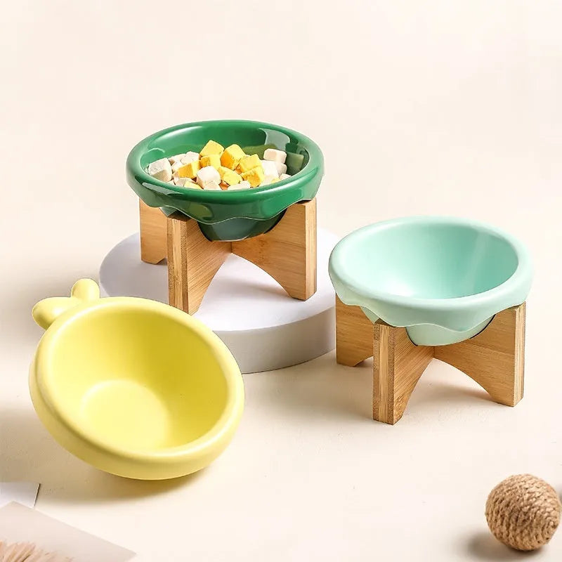 Porcelain cat bowl in matte purple, bright red, or light green, single or double grid pet tableware