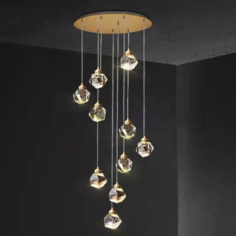 Long crane crystal chandelier ceiling lamp, 220V, available in 10 or 20 heads for duplex stairs and corridors