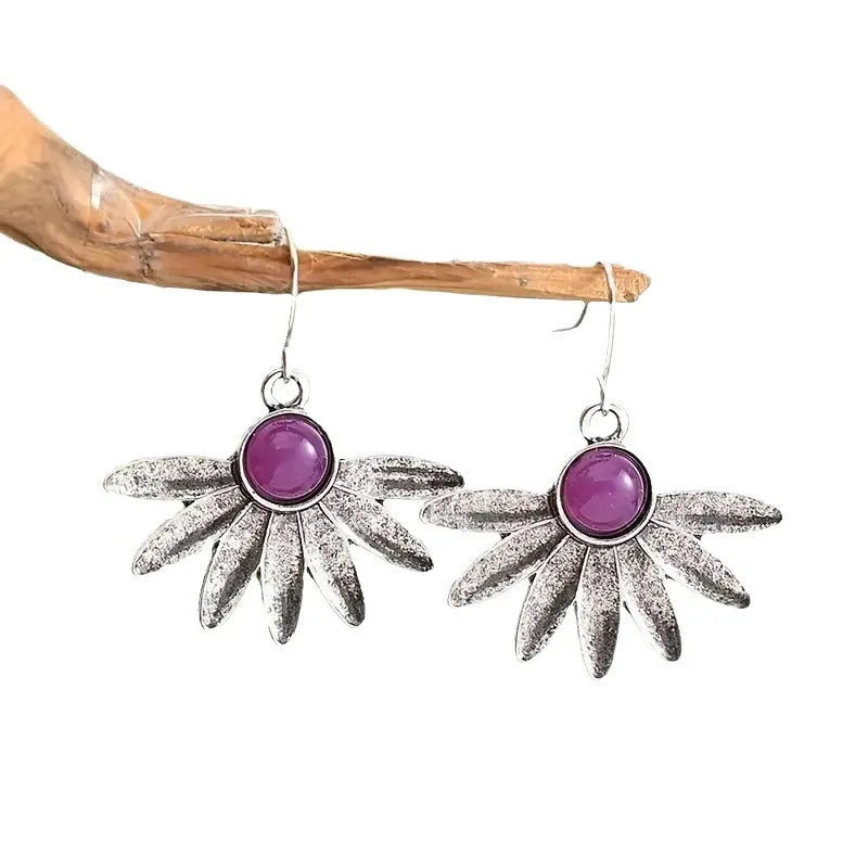 Purple resin animal Zodiac earrings with alloy construction and retro bohemian styling