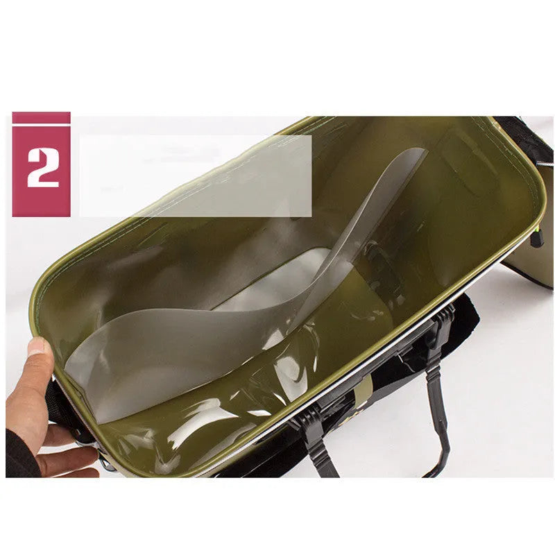 Flbear foldable waterproof EVA fish bucket for carp fishing measuring 42x42x21cm in blue and orange