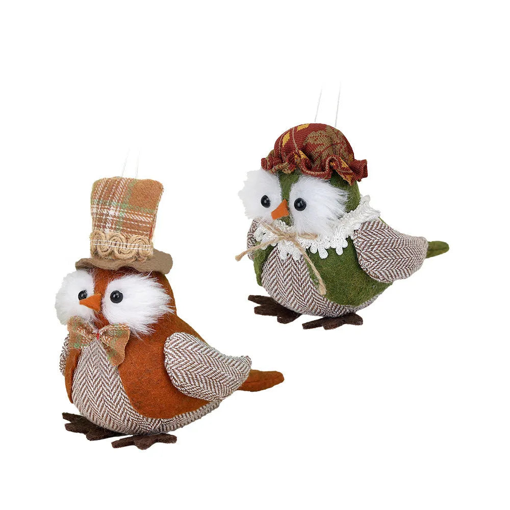 Orange and green harvest owl pendant ornament made from polyester cloth for Thanksgiving decoration