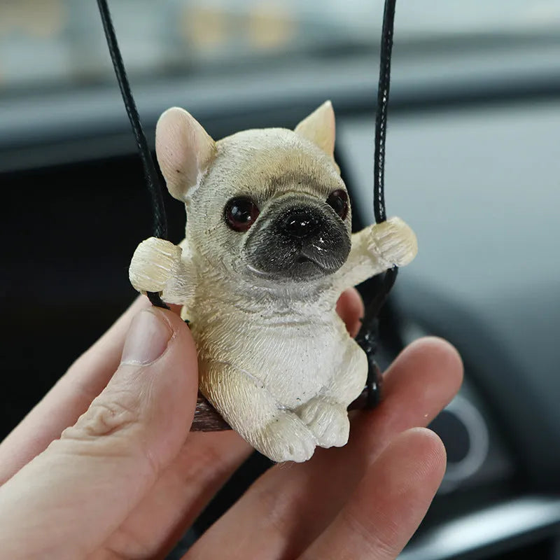 Resin bulldog cartoon car pendant ornament hanging from rearview mirror